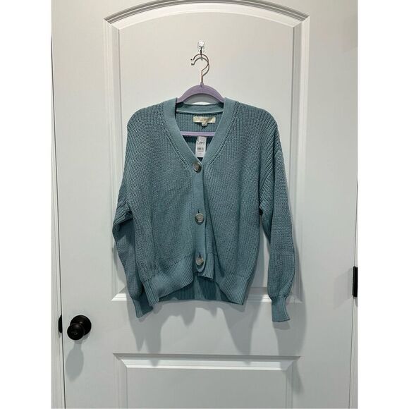 NWT Loft Button Down Balloon Sleeve Cardigan Blue Size XS - Picture 1 of 7